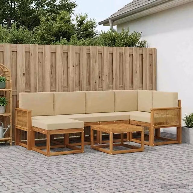 Set di divani da esterno 7 pz Naturale e Beige 3385379