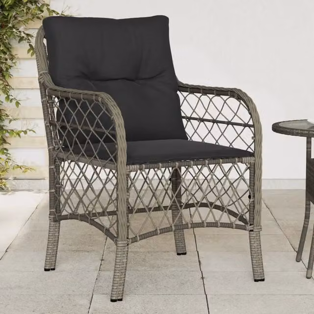 Set di 2 sedie da giardino moderne vidaXL in polyrattan grigio con cuscini