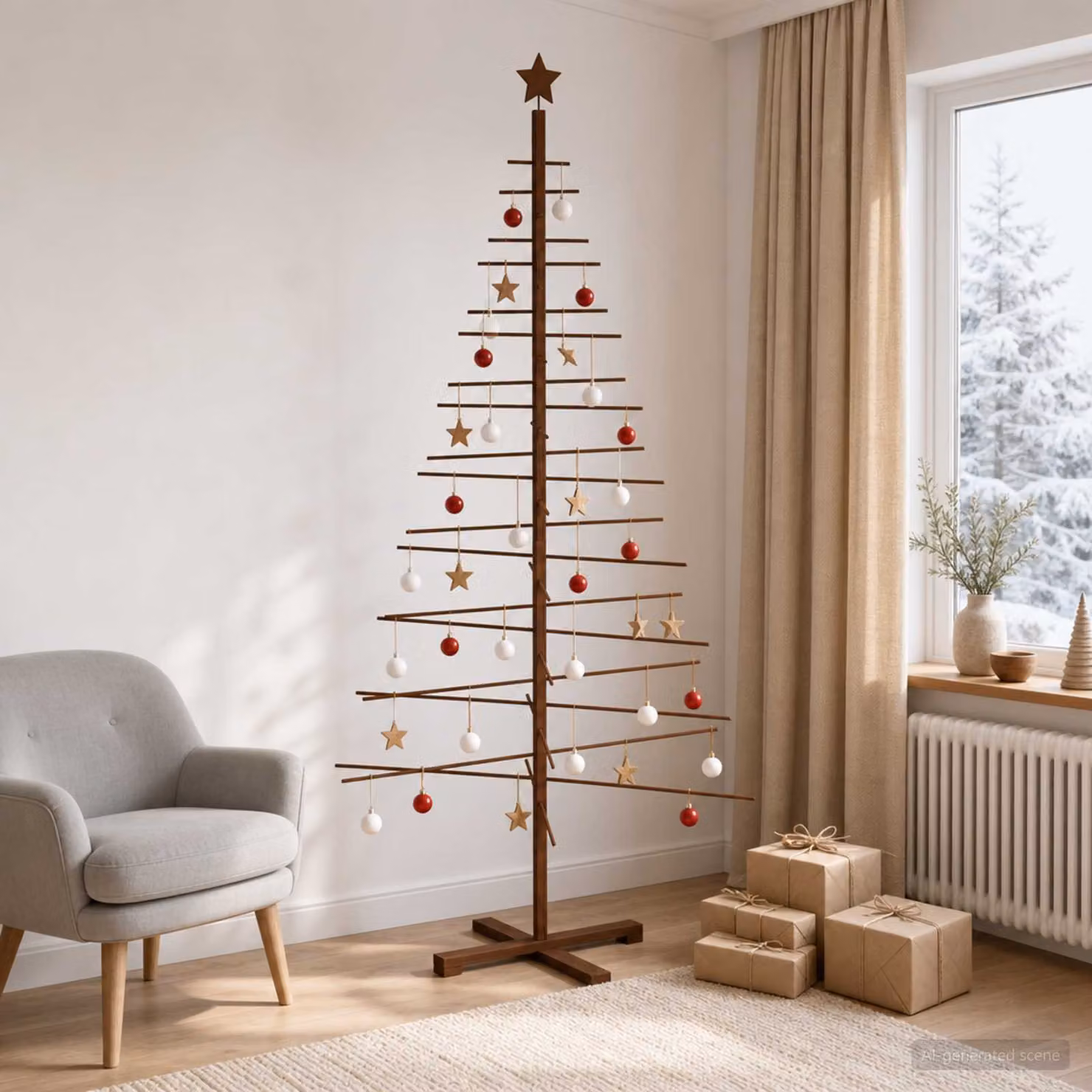 vidaXL Albero di Natale in legno 210 cm Bambù e legno di pino massello