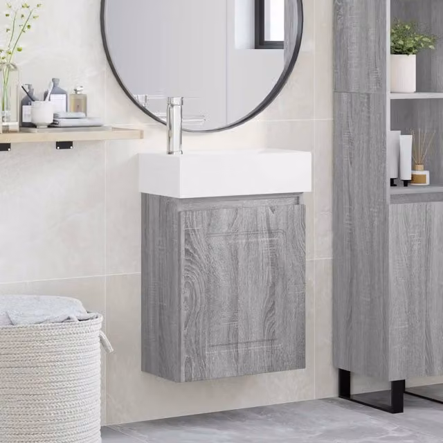 Mobile bagno moderno vidaXL Sonoma grigio e bianco, sospeso, L: 45,5 cm, P: 22,5 cm, H: 84 cm
