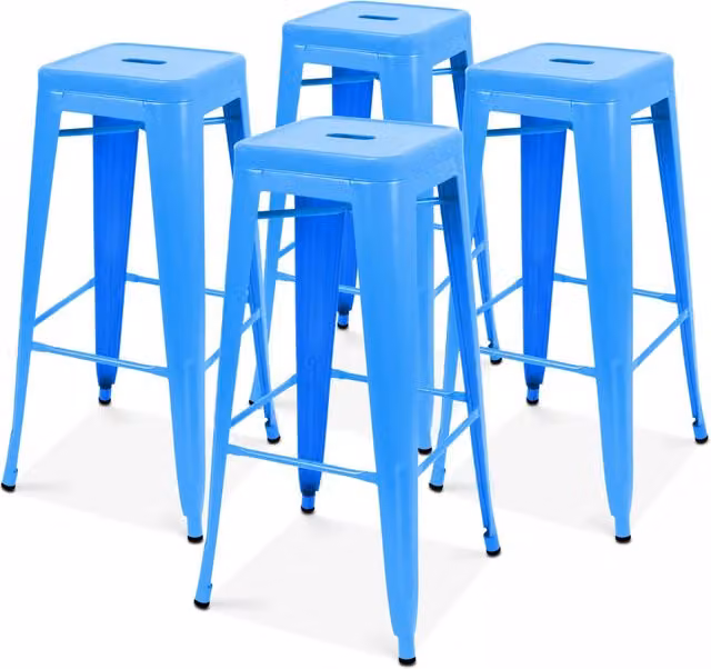 Oviala - Set di 4 sgabelli da bar in acciaio blu opaco