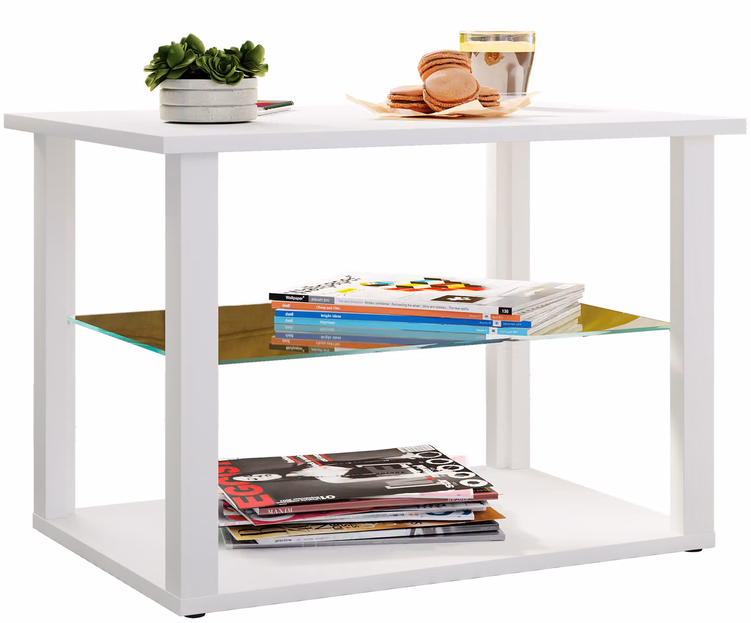 Tavolino in legno con vetro di sicurezza ESG | Tavolino semplice | Dimensioni ca. H. 45 x W. 65 x D. 45 cm | Tavolino da salotto | Tavolino - Wanilo M