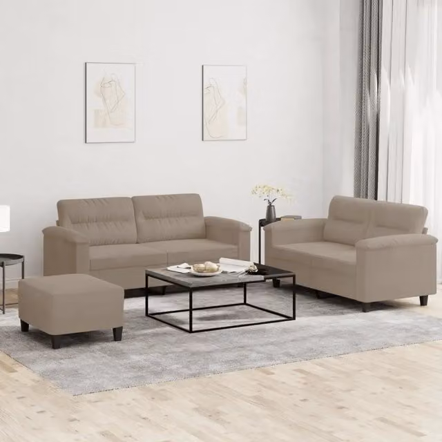 Set Divani 3 pz con Cuscini Tortora in Tessuto Microfibra 3202320