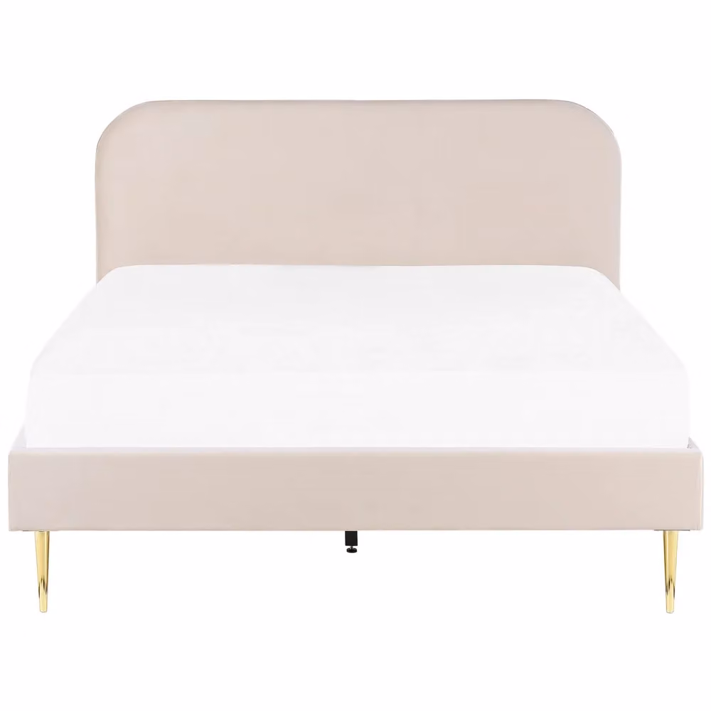 Letto King Size BELIANI in velluto beige con gambe dorate e rete a doghe in legno, design minimalista, L/P/H: 180 x 200 x 109 cm – 2