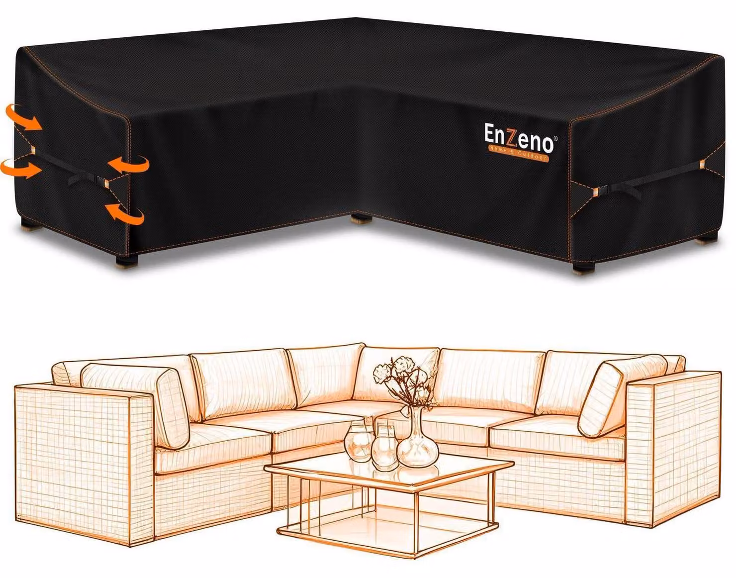 Copertura per mobili da giardino, divano a forma di L, impermeabile, telo protettivo per divani ad angolo, dimensioni 250x180x90x80/65 cm