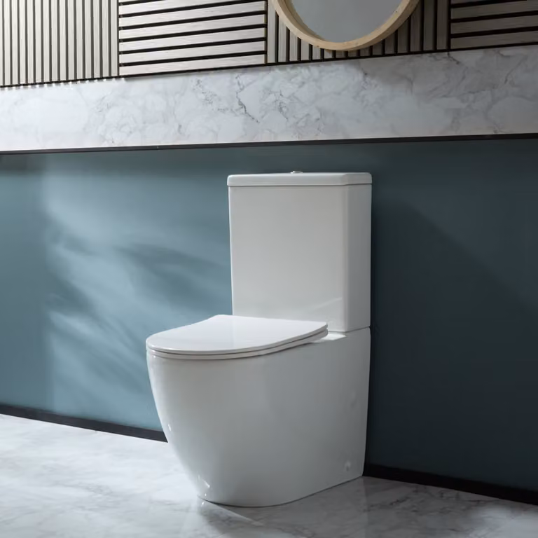 Sanitario WC Monoblocco Moderno con Sedile a Chiusura Ammortizzata e Pulsante di Scarico Cromato - Otterton