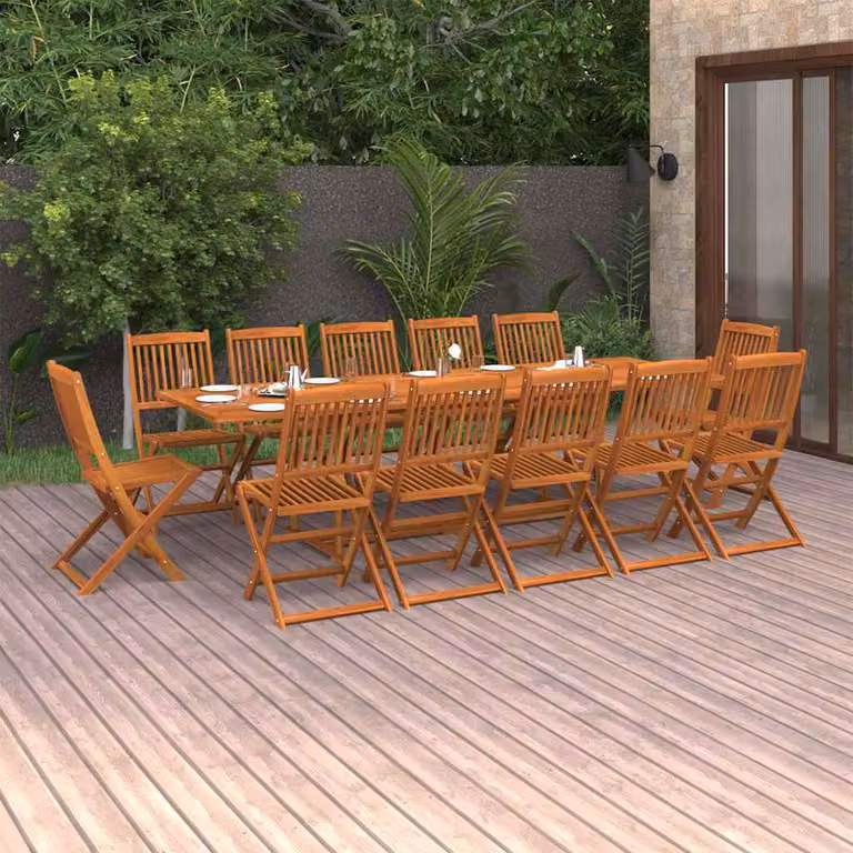 Set da pranzo da giardino vidaXL in legno di acacia massello marrone, 13 pezzi, L: 280 cm, P: 90 cm, H: 75 cm