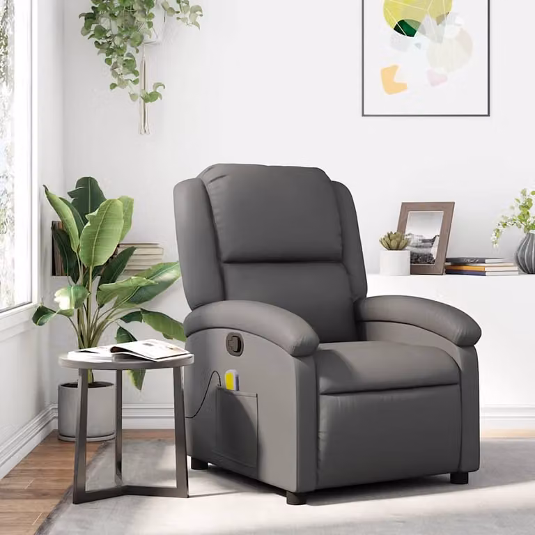 vidaXL Poltrona reclinabile relax in similpelle grigia con braccioli