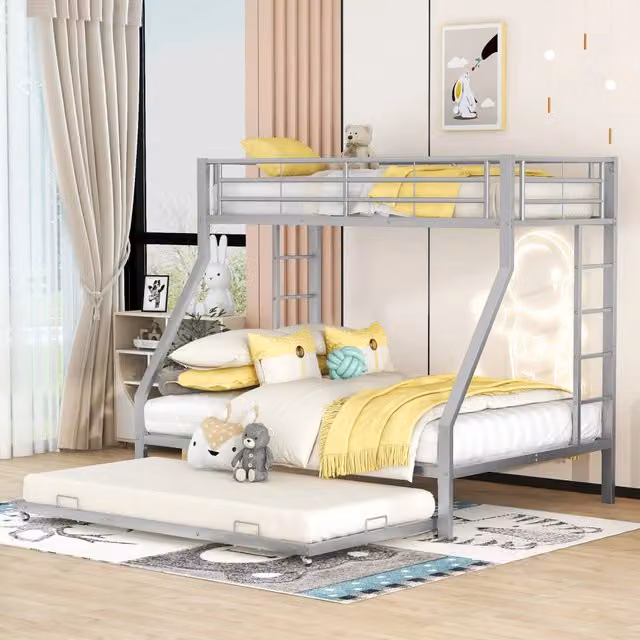 Letto a castello REDOM in metallo con letto estraibile per bambini, colore argento, L/P/H: 140 x 200 cm
