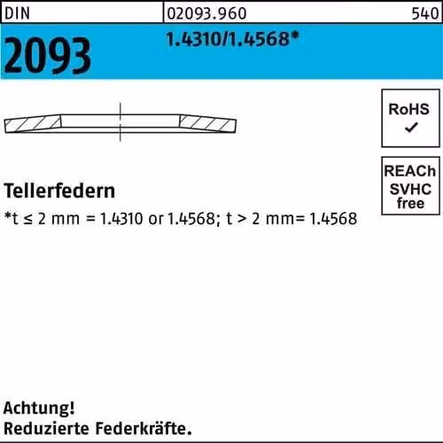 Molle a tazza Reyher DIN 2093 8x3,2x0,5 020939600080305 (200 pezzi)
