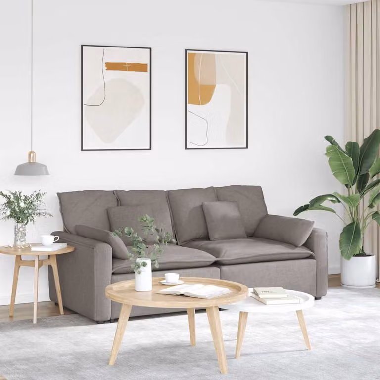 vidaXL Divano Modulare Moderno in Tessuto con Cuscini, Colore Grigio e Beige, L/P/H: 224 x 105 x 64 cm