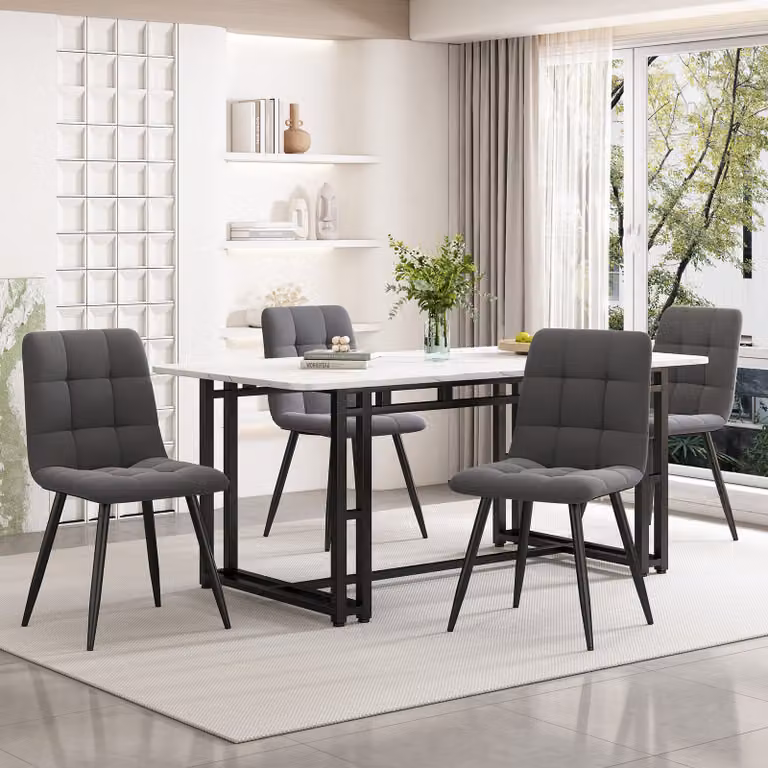 Tavolo da pranzo Flieks con gambe in metallo, tavolo da sala da pranzo tavolo da cucina con aspetto in marmo, tavolo per cucina sala da pranzo, 140x80x74cm, bianco nero