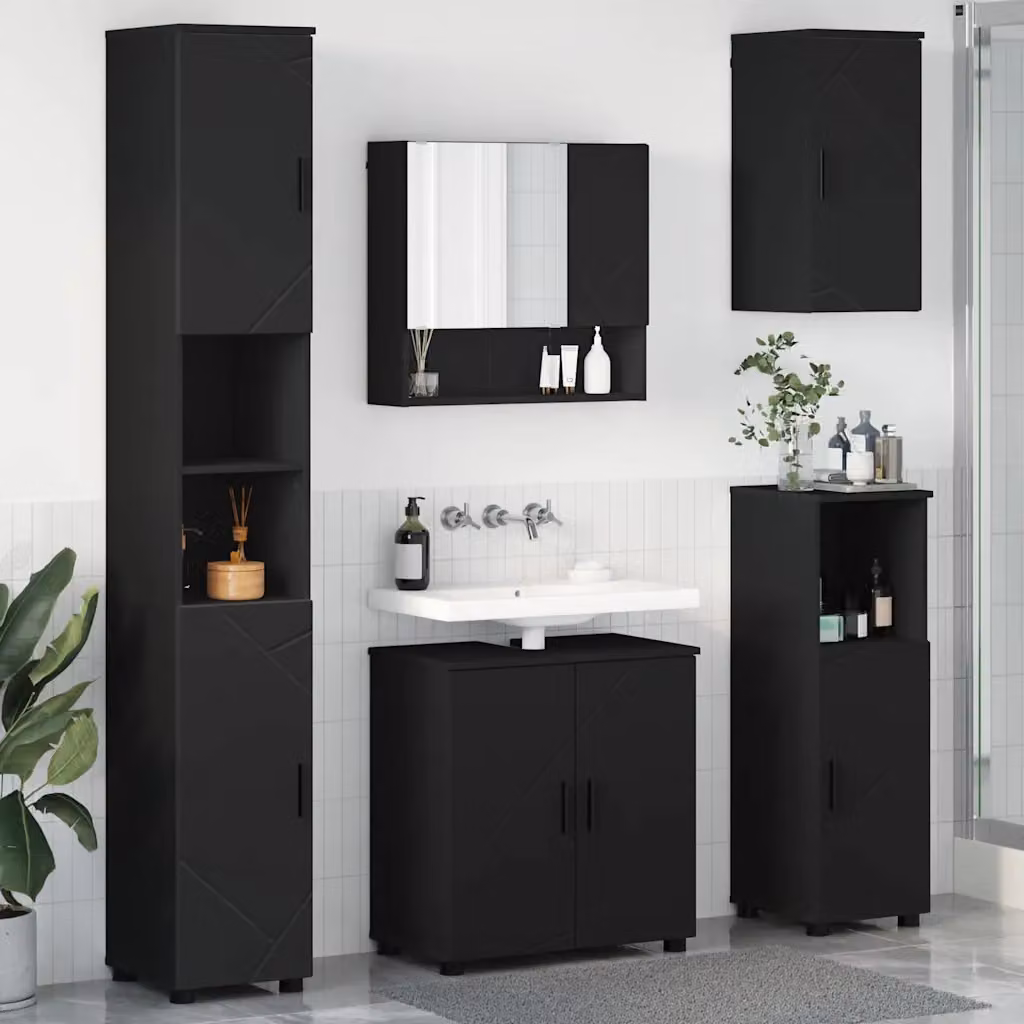 Set di mobili per il bagno moderno vidaXL in 5 pezzi nero opaco L/P/H: 61 x 35 x 64 cm