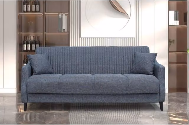 Divano 3 posti funzione letto contenitore Montana in tessuto grigio 225x82x92h