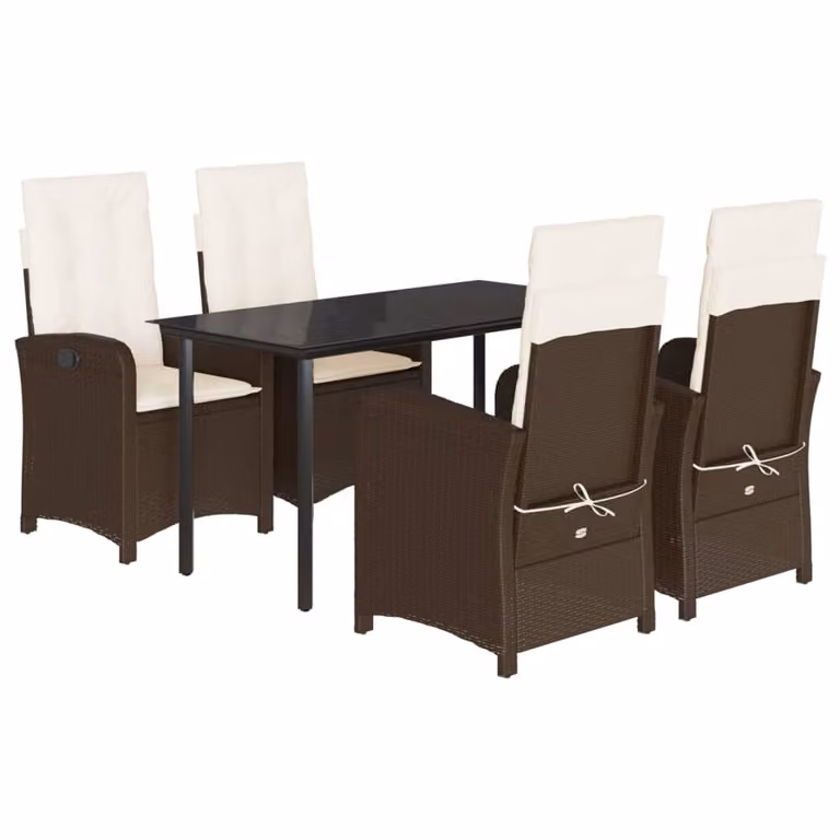 Set da Pranzo da Giardino 5pz con Cuscini in Polyrattan Marrone