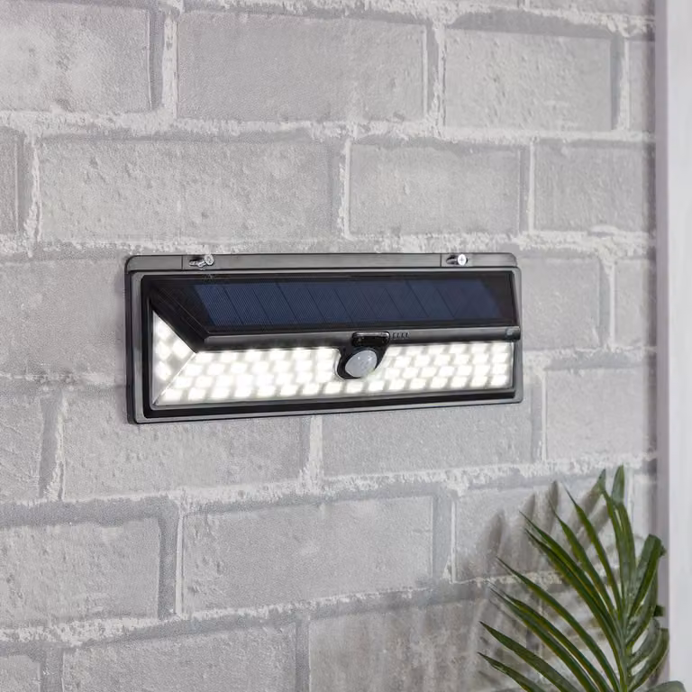 Lampada da parete moderna, con pannello solare, sensore di movimento PIR, 66 LED ad alta luminosità, 800 lumen, 13,2 watt, grado di protezione IP44, inclusi materiali di montaggio