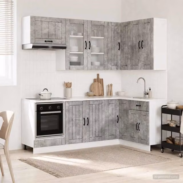 Unità Cucina Moderna vidaXL in 8 Pezzi Grigio con Ante in Vetro e MDF