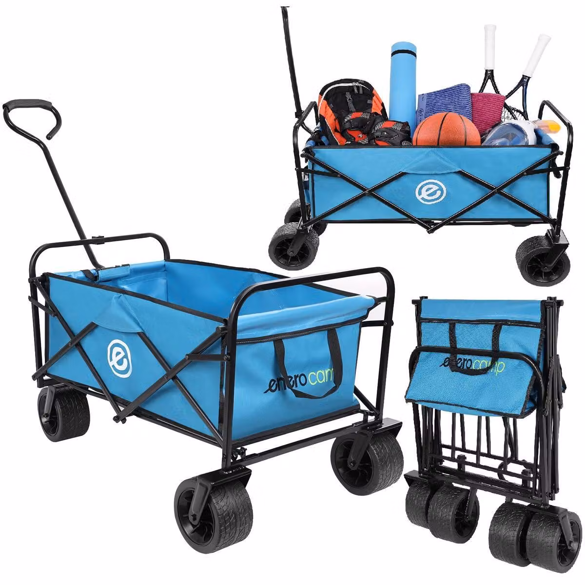 Carrello Da Spiaggia E Da Escursione Deluxe Pieghevole 66X48X90 Cm Con Maniglia, Blu