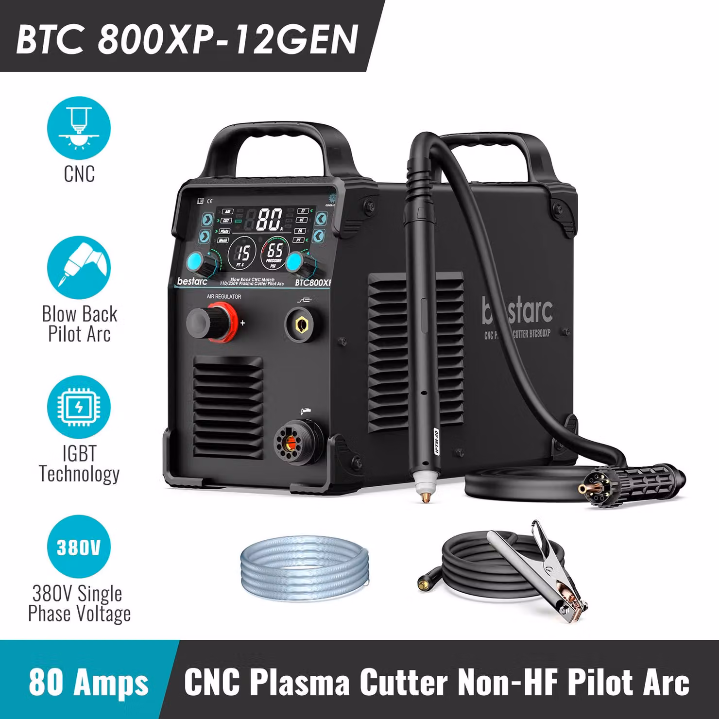 Tagliasole a plasma - Macchina per tagliare a plasma controllata da CNC - 80A, sistema di innesco ad arco pilota senza alta frequenza - Sensore di aria - Taglio pulito di 1,6 cm, massimo 4 cm - 380V - IPTM80-6M