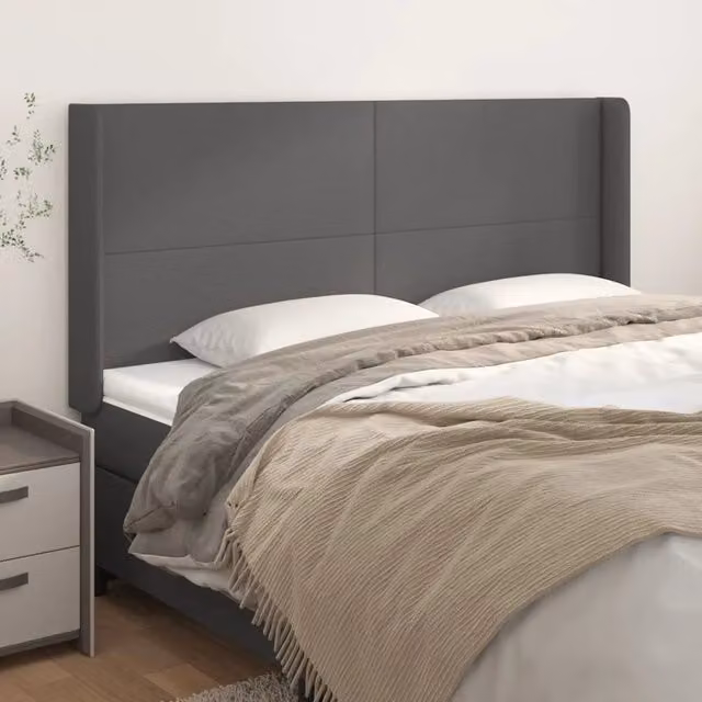 Testiera con Orecchie Design Mania in Similpelle Grigio L: 183 cm, P: 16 cm, H: 118/128 cm