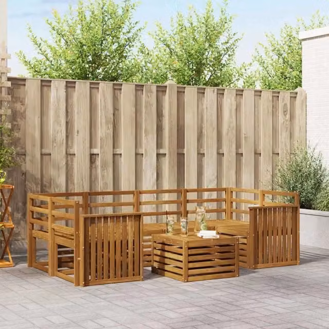 Set di divani da esterno 7 pz Naturale Legno di Acacia Massello 3374444