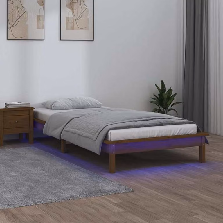 vidaXL Giroletto in Legno Massello di Pino con LED e Porta USB, Colore Marrone, L/P: 100 x 200 cm