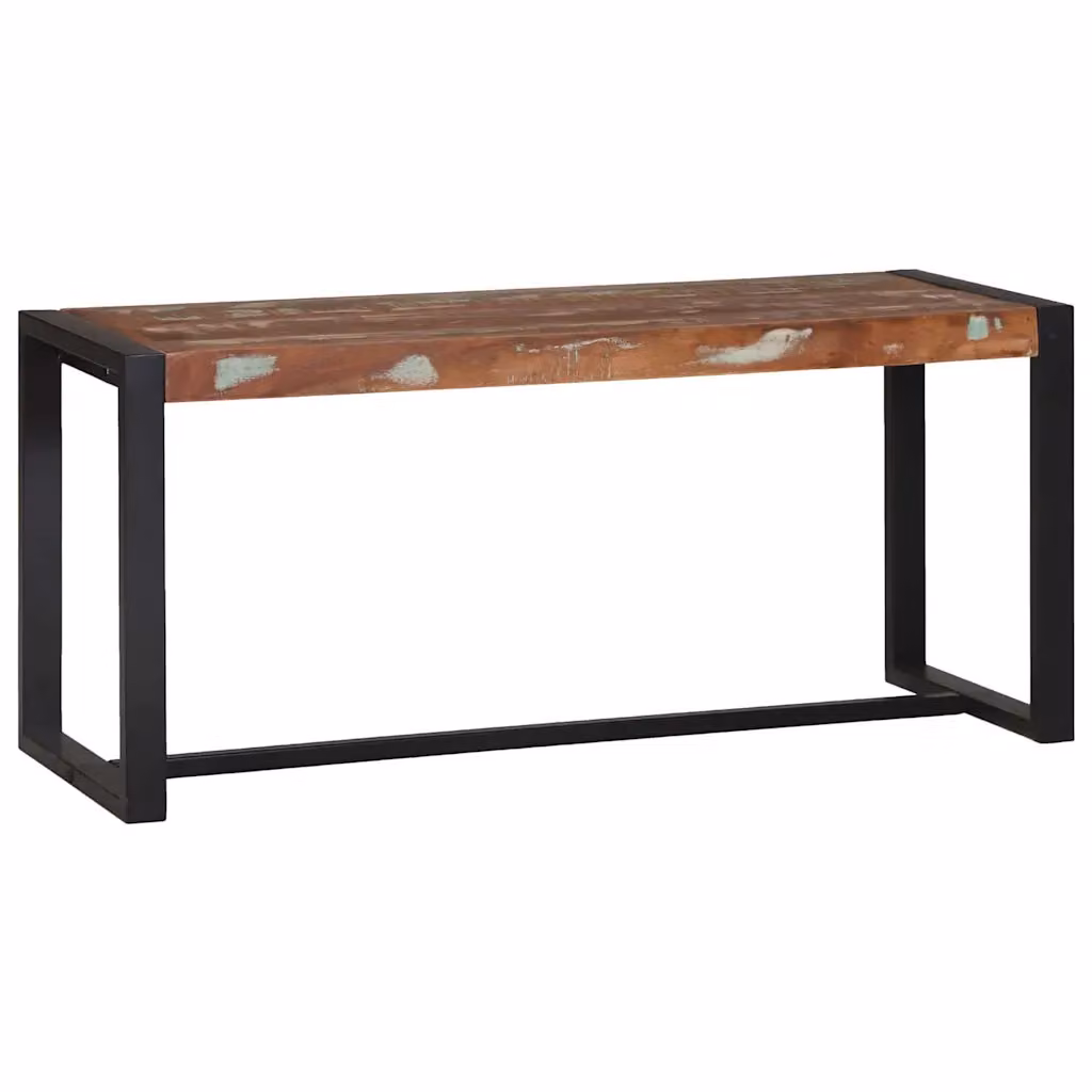 Panchina in legno di mango e metallo stile industrial vidaXL, marrone multicolore, L: 110 cm, P: 45 cm, H: 35 cm