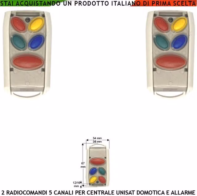 Set di 2 Radiocomandi Securvera a 5 Canali Bidirezionali 868 MHz con 3 LED di Stato per Centrale Unisat2, Colore Bianco