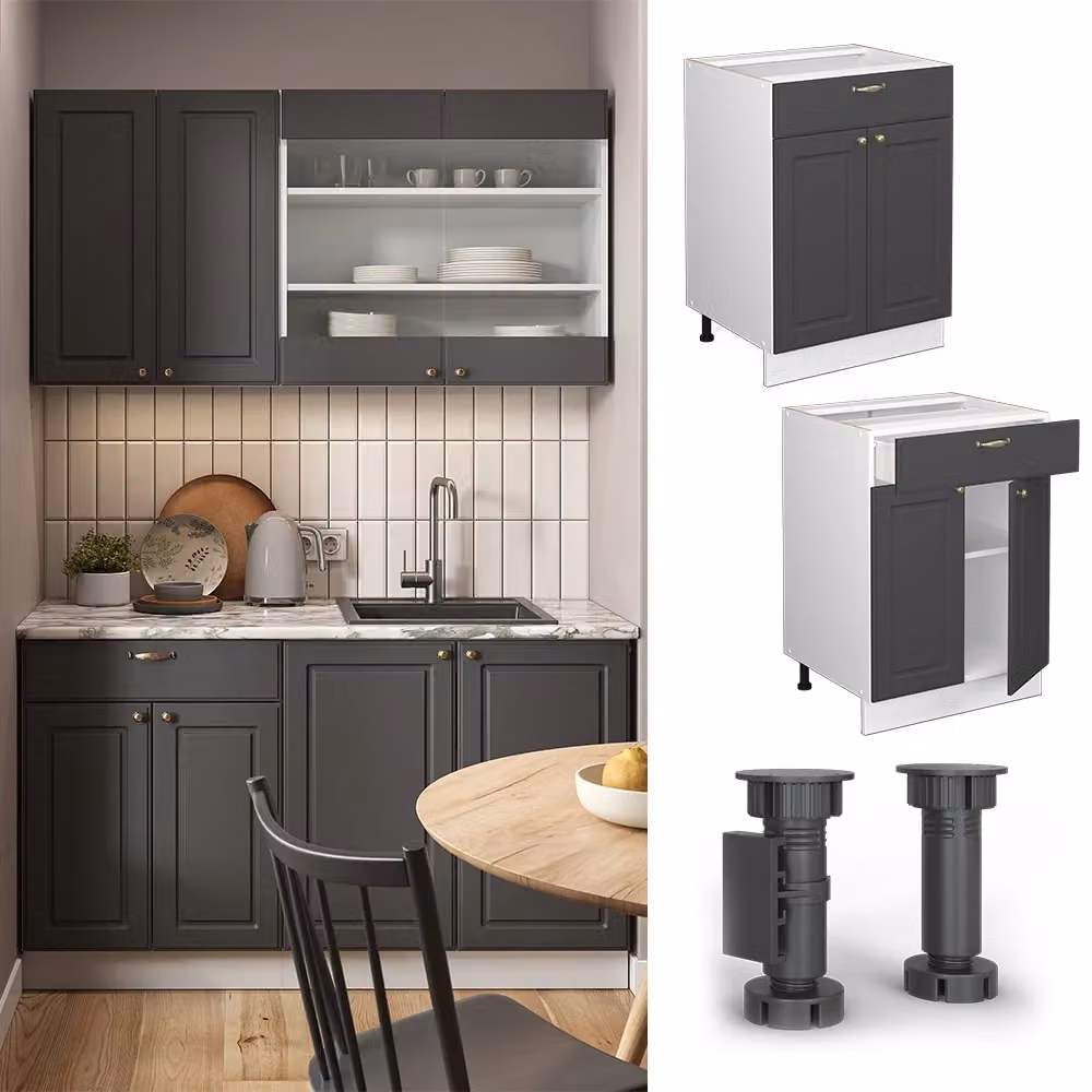 Mobiletto base per cucina Vicco Fame-Line Antracite-oro/Bianco con cassetto, senza piano di lavoro, L: 60 cm – 2