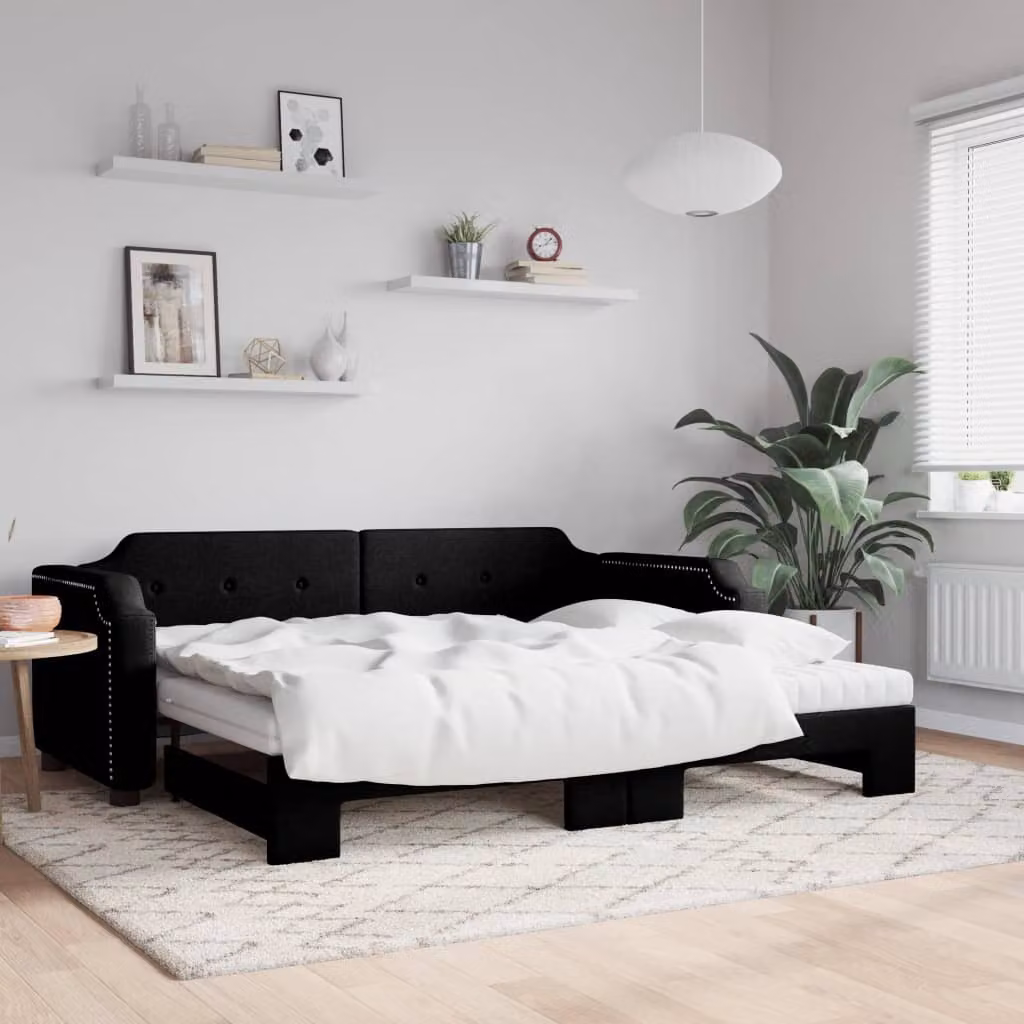 Maison Exclusive - Divano letto estraibile con materassi, nero, 80x200 cm, tessuto