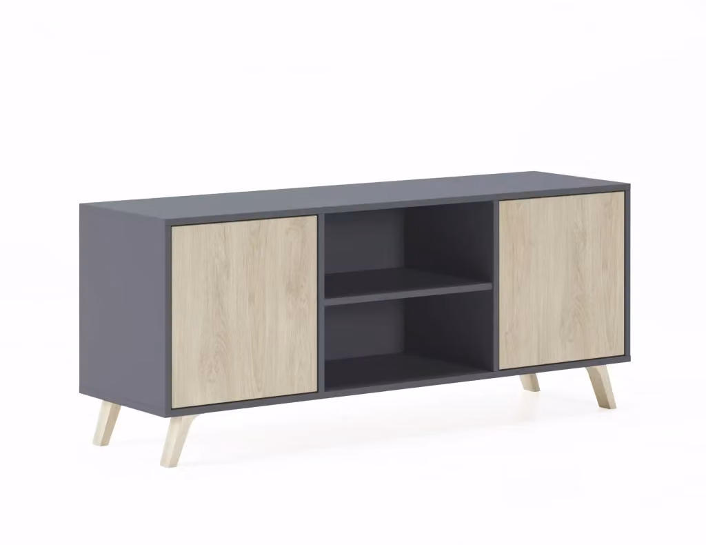 Mobile TV Wind RF616 SKRAUT HOME per soggiorno con 2 porte, colore Grigio Antracite e Rovere, L: 140 cm, P: 40 cm, H: 57 cm – 2