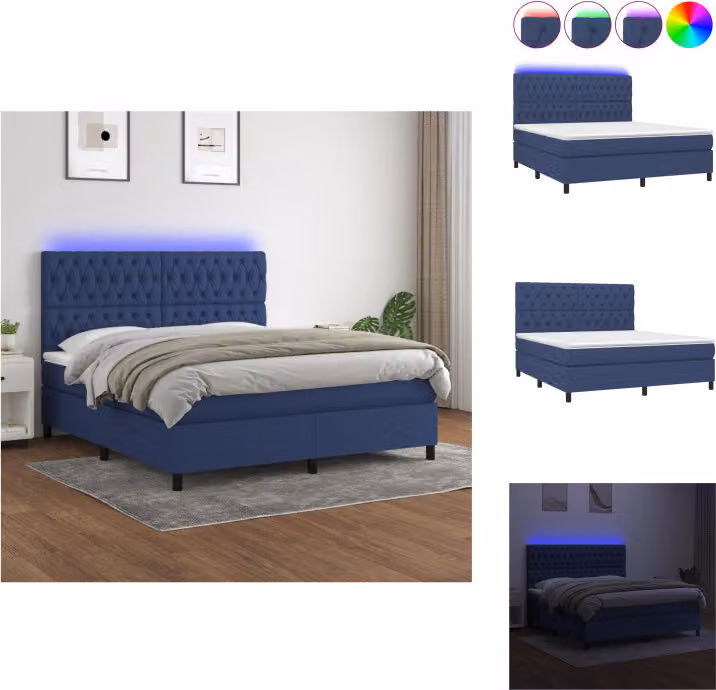 vidaXL Letto a molle con materasso e tessuto LED Blue 160x200 cm - Letti & strutture letto