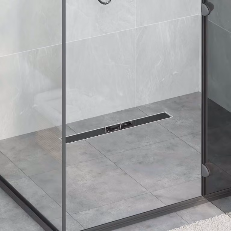Scarico doccia vidaXL con copertura in vetro e sifone a 360 in acciaio inossidabile, colore argento o nero, 60 cm