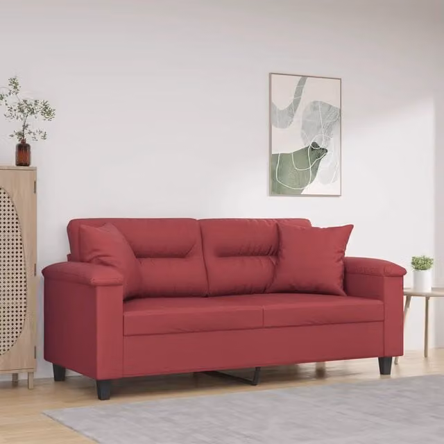 Divano a 2 posti moderno vidaXL in similpelle rosso con cuscini e struttura in metallo