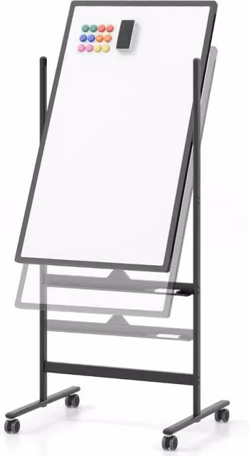 Lavagna bianca magnetica e reversibile DESIGN IN con ruote e regolazione in altezza, Nero e Bianco, H: 183,5 cm