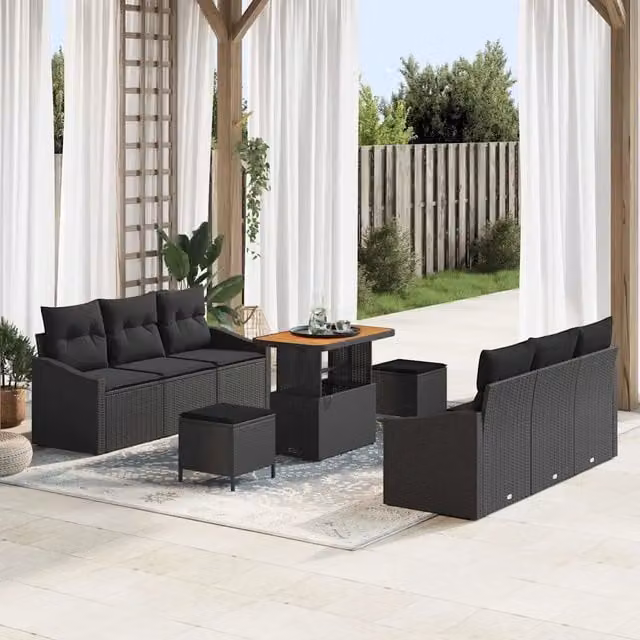 Set Divano da Giardino 9 pz Nero polyrattan 3362609