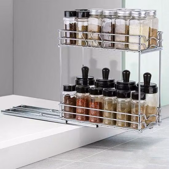 Organizer a due ripiani per la cucina, con cassetti, per barattoli, olio, ingredienti, utensili da cucina e posate, 28 x 13 x 26 cm
