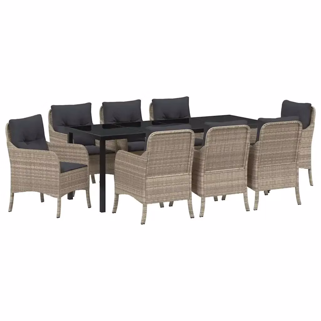 Set da pranzo per giardino e terrazzo vidaXL in polyrattan e vetro, 9 pezzi, grigio – 2