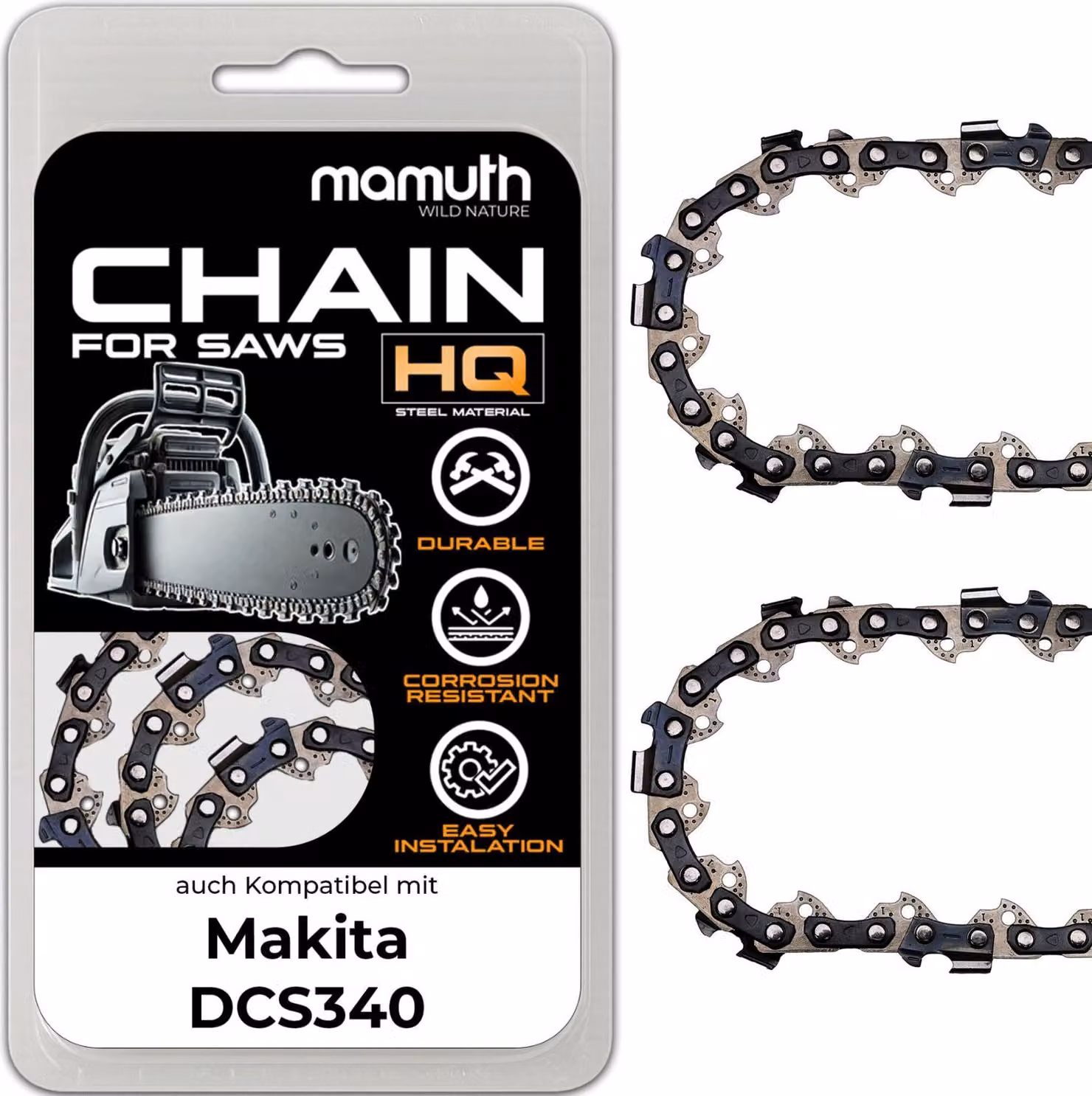 2x catena per motosega 35cm 1,3mm 3/8" 52 TG per Makita DCS340