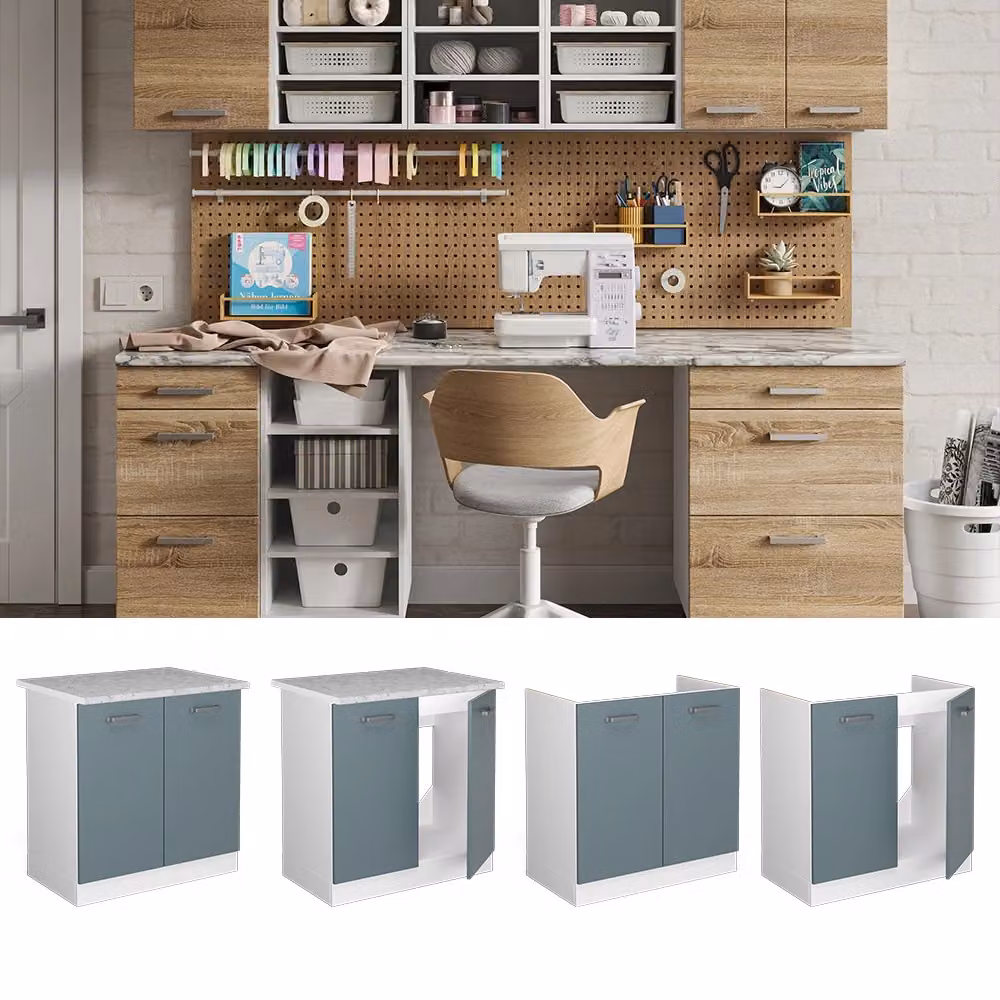 Base per lavello Vicco R-Line blu con ante, finitura opaca, senza piano di lavoro L: 80 cm, P: 46 cm, H: 81,6 cm – 2