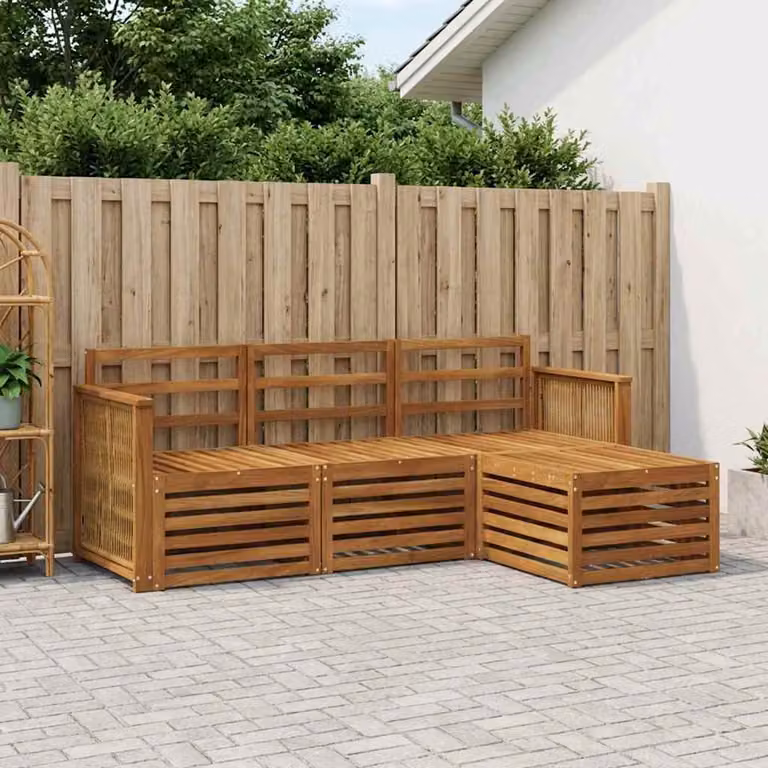 Set di divani da esterno vidaXL a forma di L in legno di acacia marrone con pouf incluso