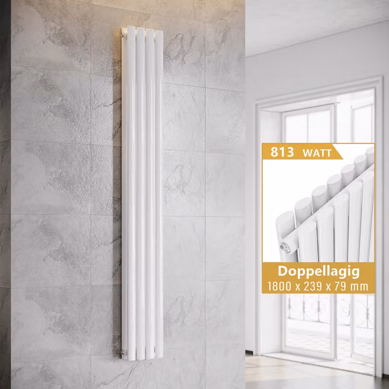 SONNI Radiatore a piastre verticali, radiatore a tubi a doppio strato, colore bianco, dimensioni 1800x239 mm, senza resistenza riscaldante