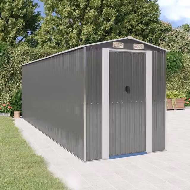 Capanno da Giardino Videx in Acciaio Zincato Grigio con Tetto a Capanna L: 606 cm, P: 192 cm, H: 223 cm – 1