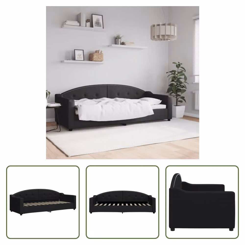 The Living Store letto da giorno nero 80x200 cm in tessuto