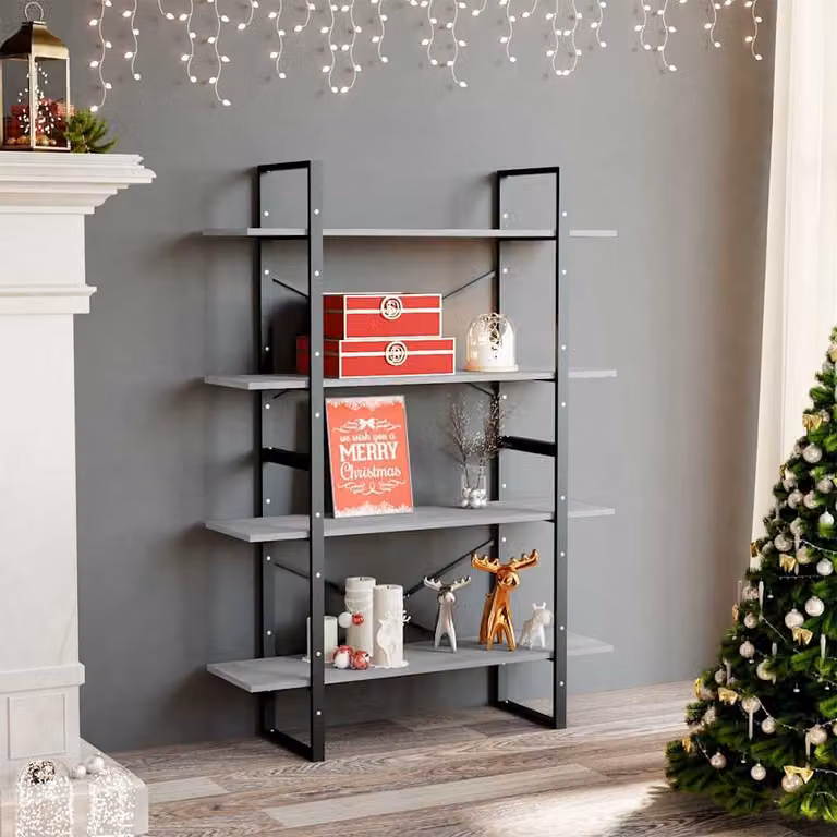 Libreria vidaXL con 4 Ripiani in Stile Industrial, Grigio Cemento, L: 100 cm, P: 30 cm, H: 140 cm