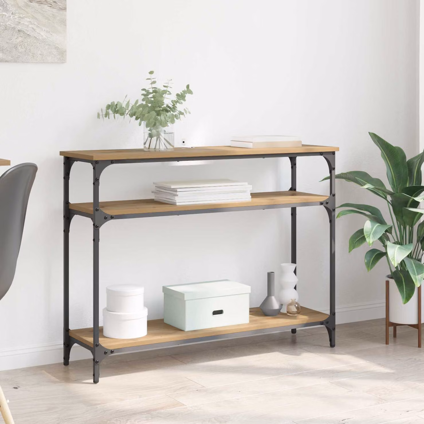 vidaXL Tavolo consolle in stile industriale color marrone, L 100 x P 29 x H 75 cm