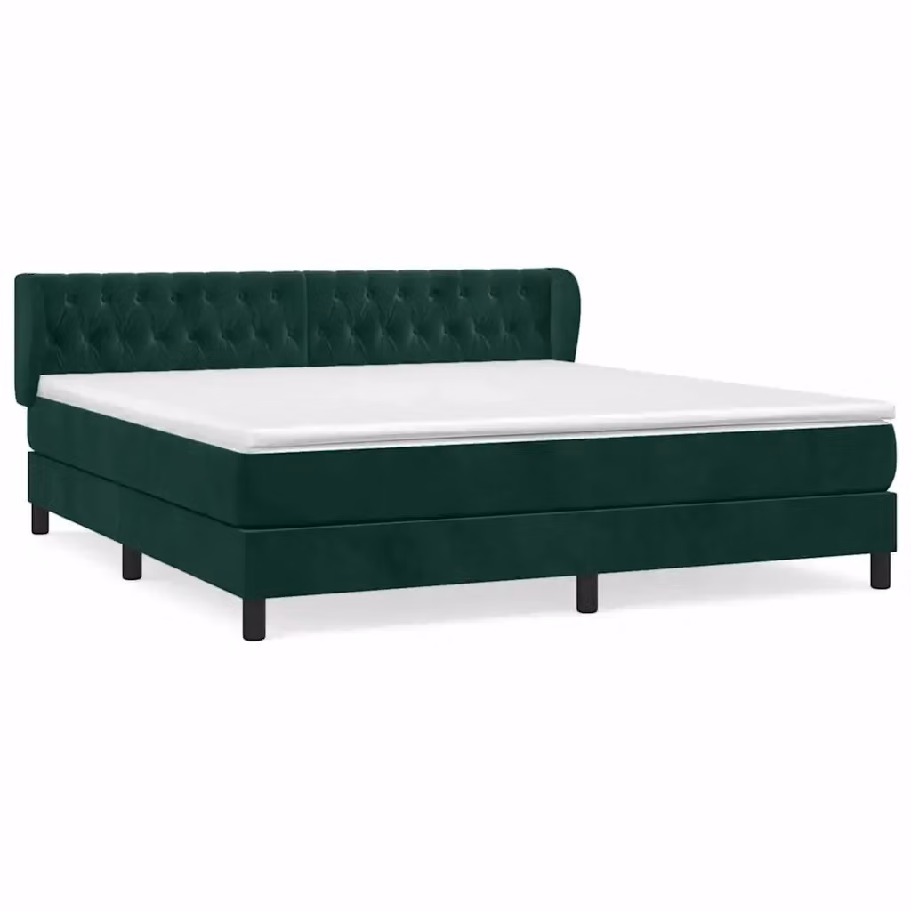 vidaXL Giroletto a Molle con Materasso Ibrido in Velluto Verde Scuro L/P/H: 183 x 180 x 203 cm – 2