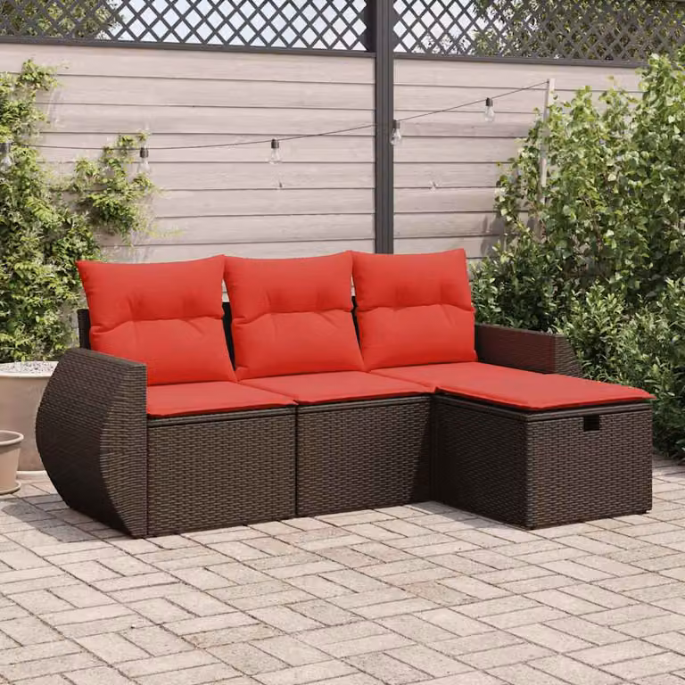 Maison Exclusive - Set Divano da Giardino 4 pz con Cuscini Marrone in Polyrattan