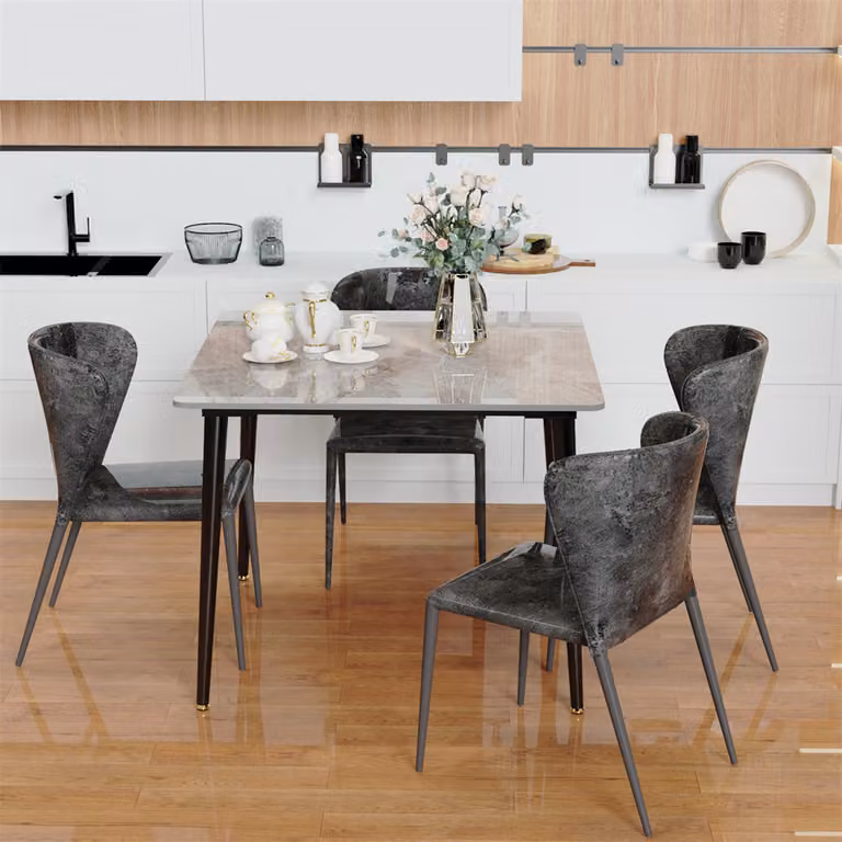 Tavolo da pranzo WISFOR in marmo, tavolo da cucina, tavolo da sala da pranzo per 4 persone, tavolo rettangolare con gambe in metallo antiscivolo, design moderno, grigio chiaro