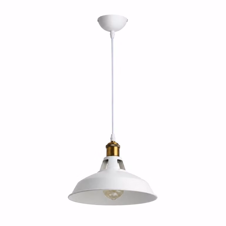 Lampada a sospensione retrò in stile industriale, vintage, in metallo bianco, E27, ideale per sala da pranzo, ristorante e soggiorno